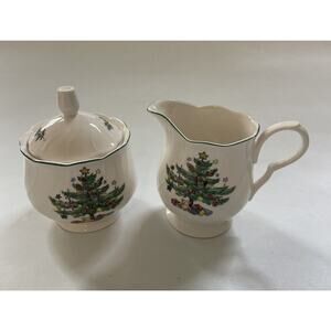 Vintage NIKKO‎ Happy Holidays CREAM & SUGAR SET Christmas Tree BEAUTIFUL